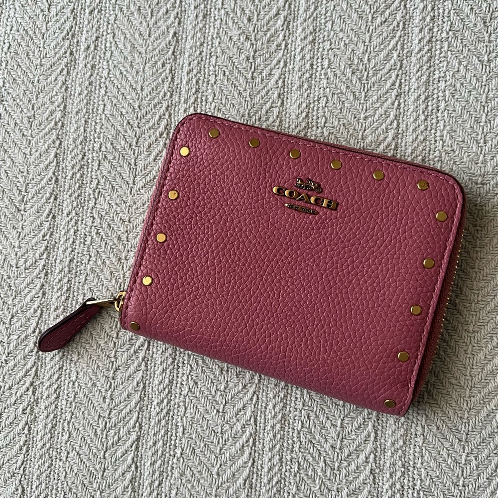Coach Border Rivet Zip Around Wallet in Color “Rose”